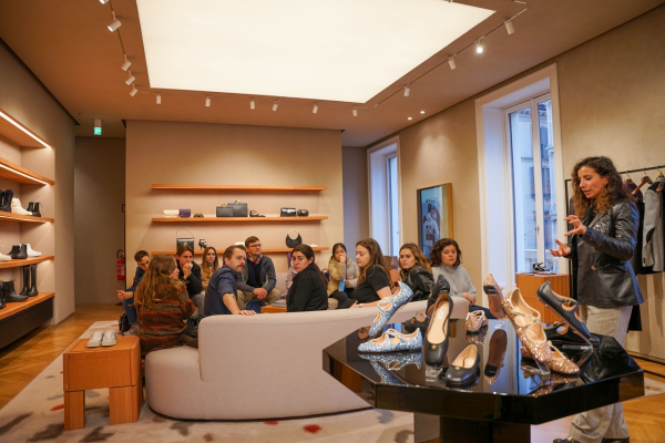 Students at the Bally flagship store in Milan